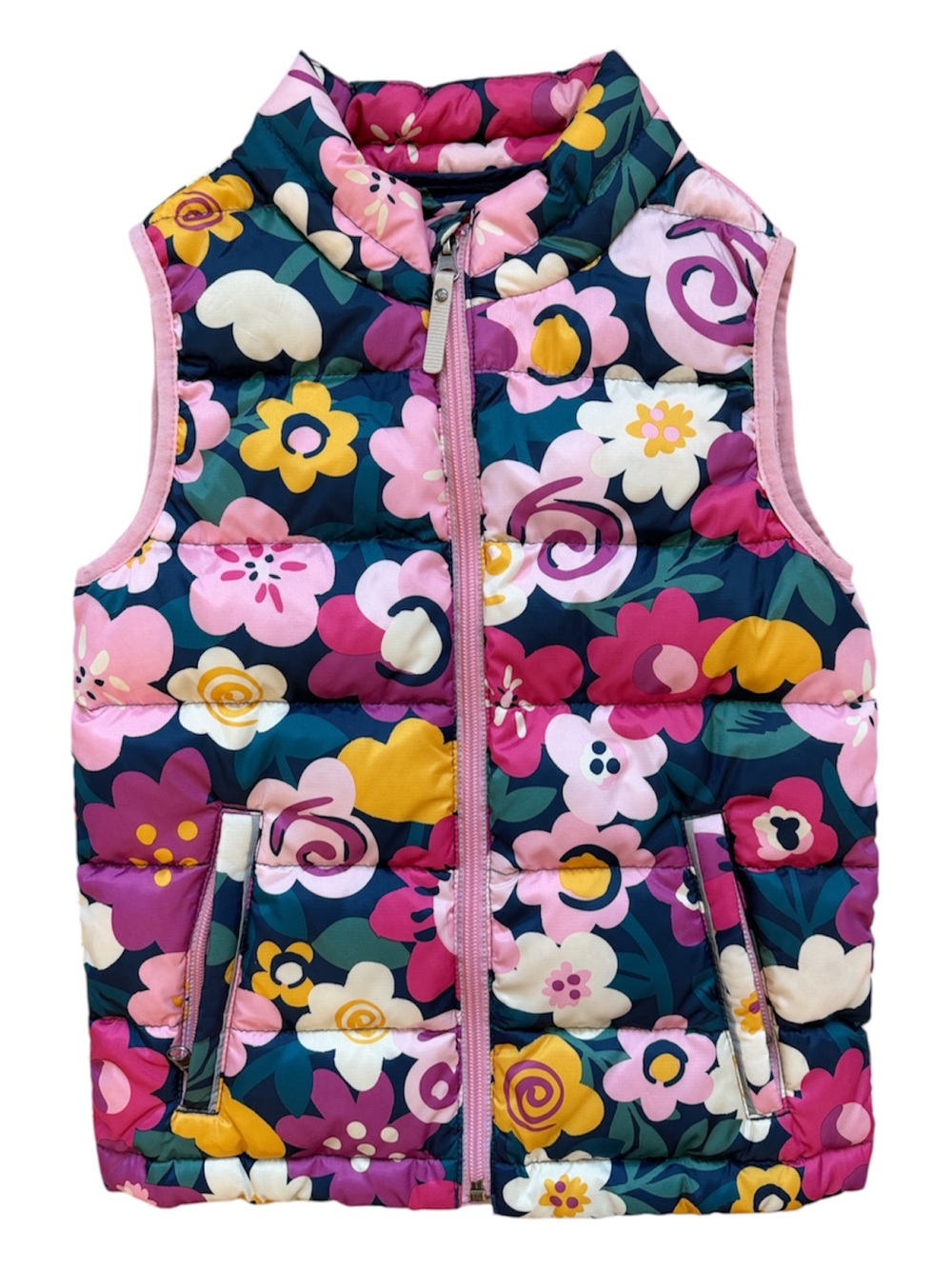 Hanna Andersson Floral Down Puffer Vest - Pink, Teal & Yellow
